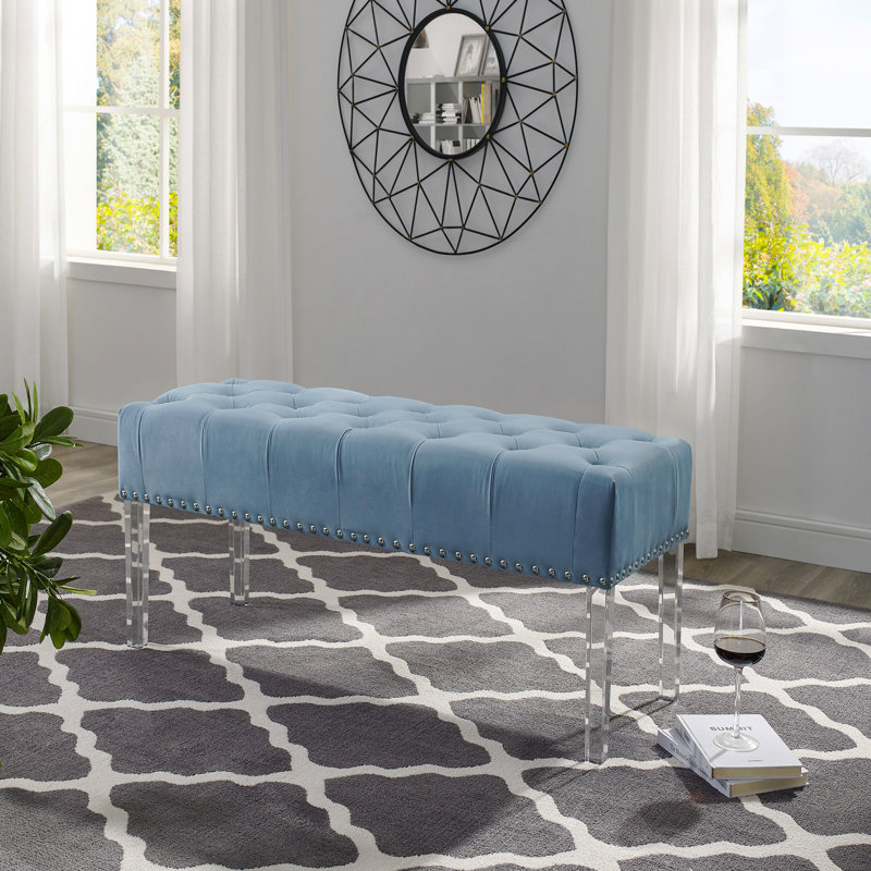 Banc rembourré en velours Macegan, Bleu