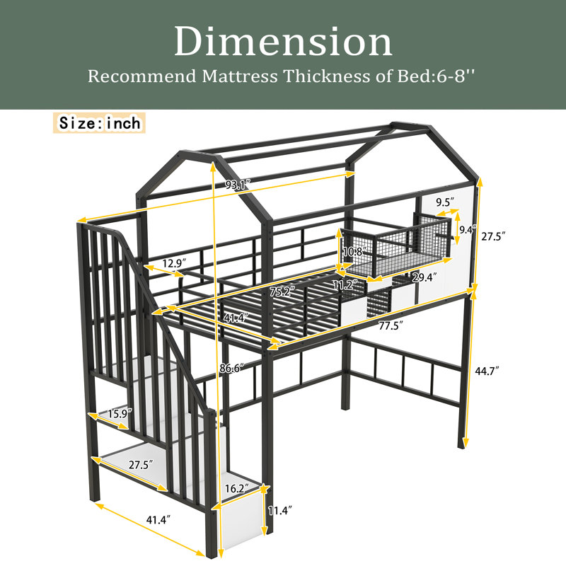 Lit mezzanine simple Celestiel Kids, Noir