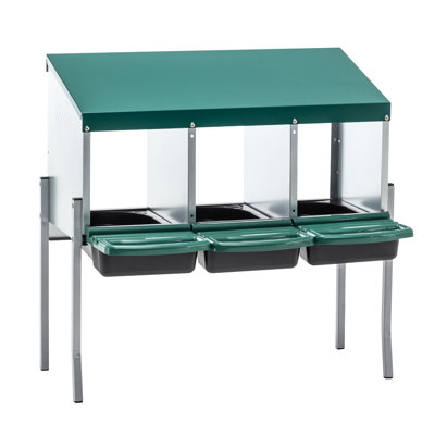 3 Chicken Laying Box With Legs And Lid Cover For Outdoor Coop Yard In Farm, Private Suites To Increase Egg Production Volume Rate, 3-egg Roll System Safe Smooth Collection, Design Air Circulation