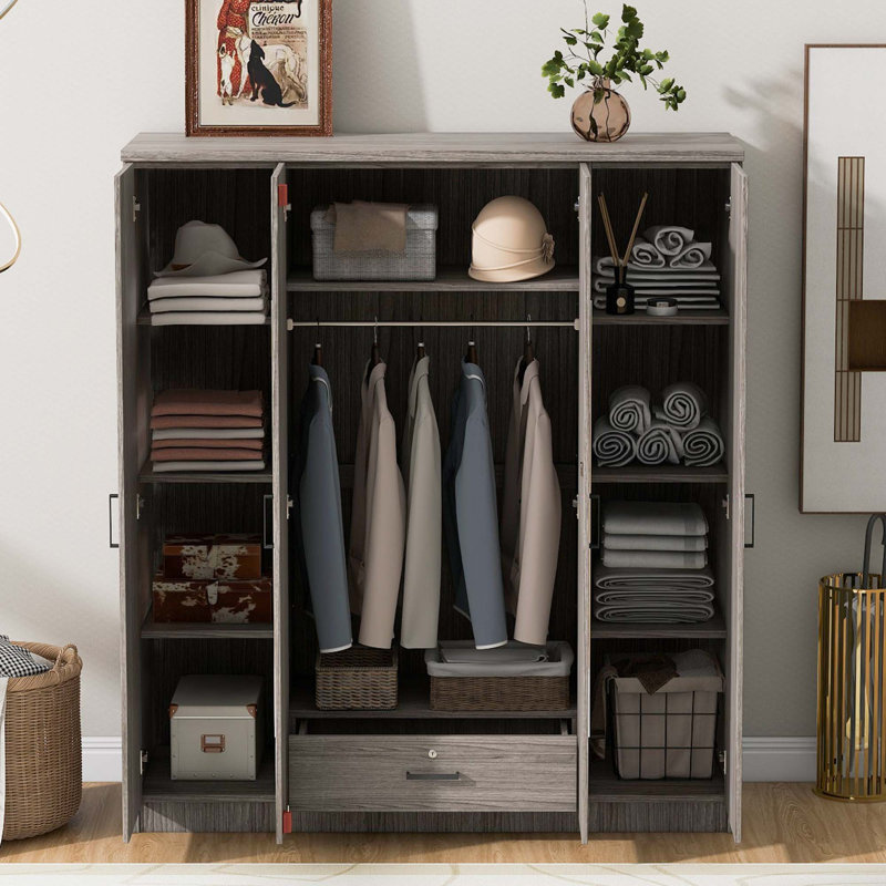 Armoire-penderie 4 portes avec tablettes, Gris, H 67,90 po x l 59,20 po x P 20 po