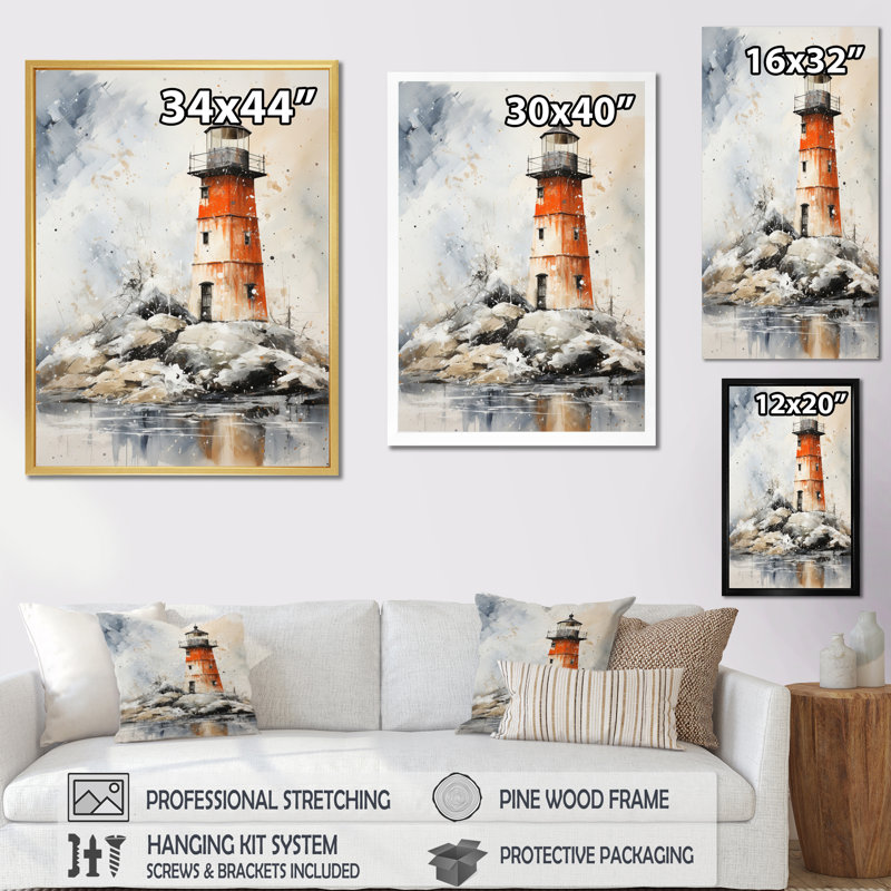 Phares Immich par la falaise II - reproduction sur toile, H 40 po x l 30 po x P 1,5 po, Cadre photo gris