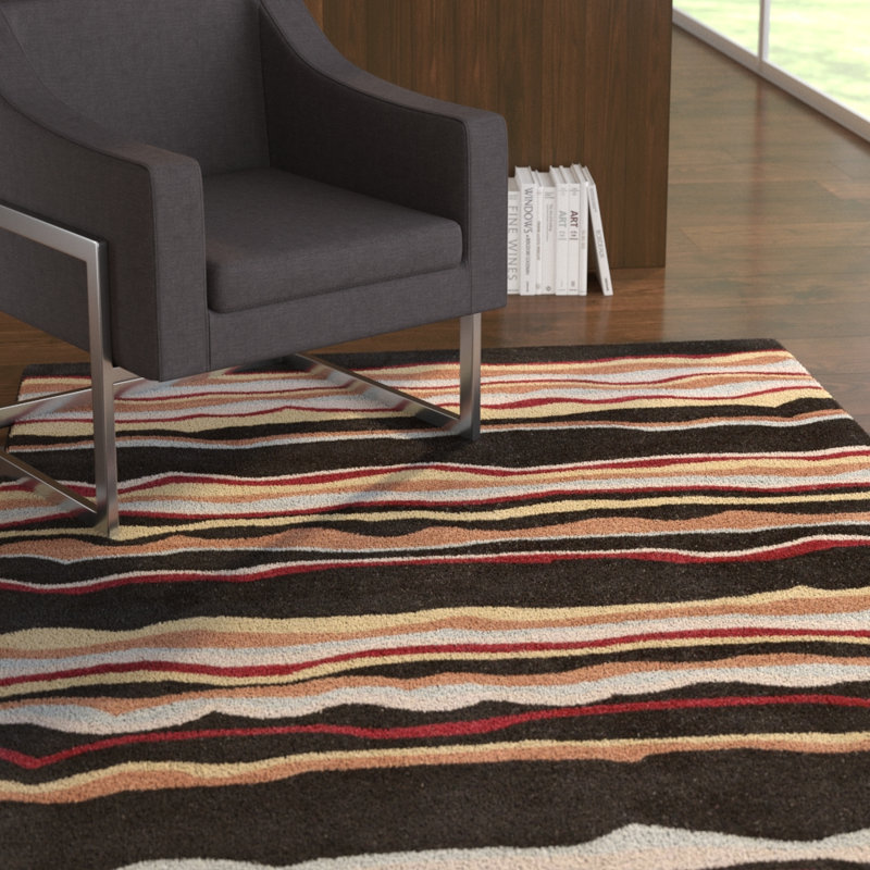 Adhrith Wool Striped Indoor Rug, Kidney 8' x 10'
