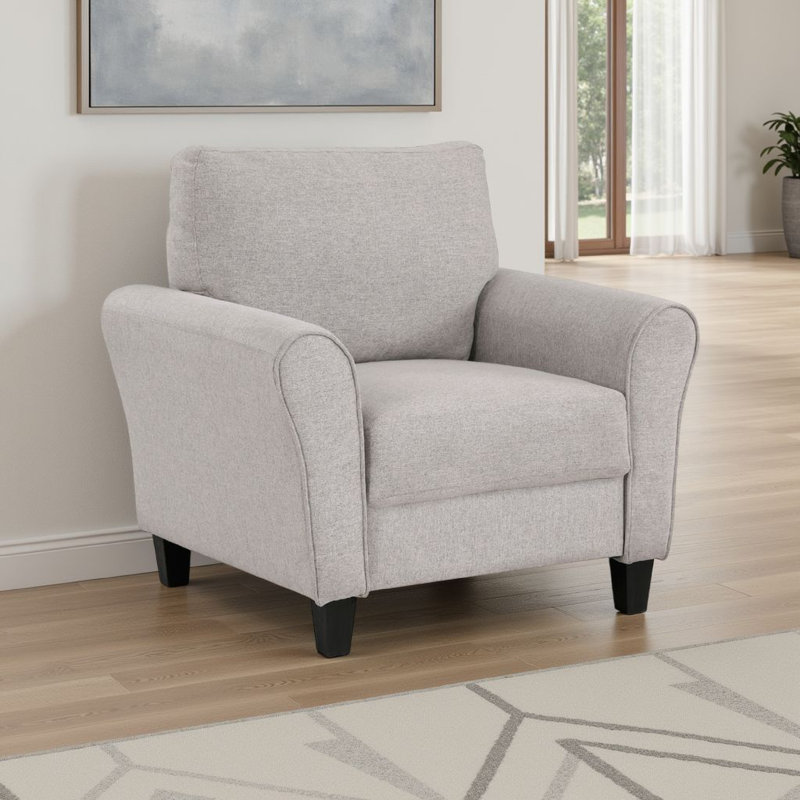 Leroi Accent Chair, 37 Inch, Grey Fabric And Round Flared Armrests