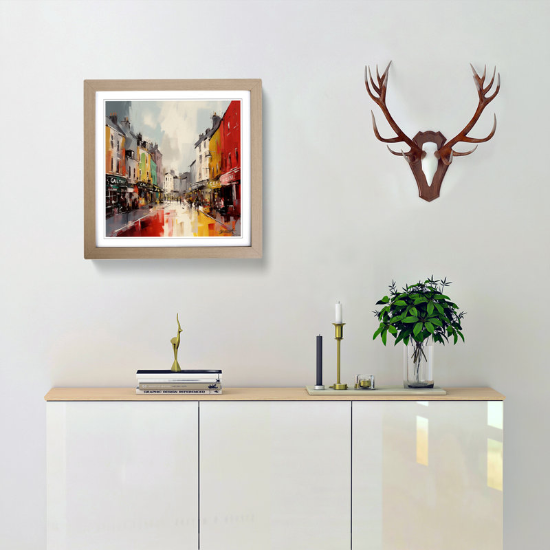 City Of Galway Gestural Art No.1 - Single Picture Frame Print on Wood, Oak