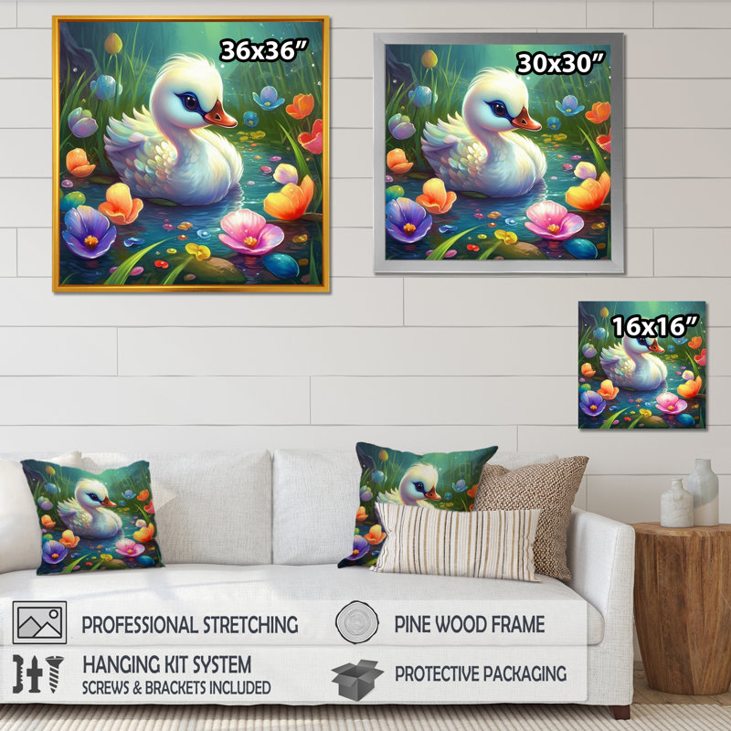 «Cute Baby Swan I», reproduction sur toile, H 16 po x l 16 po x P 1 po, Cadre flottant noir