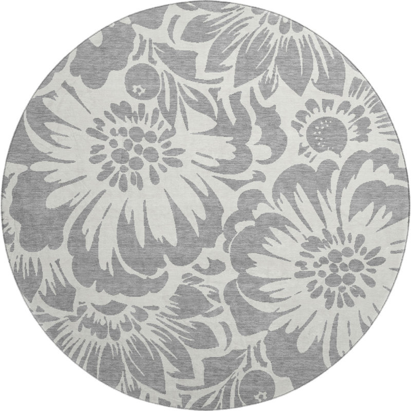 Premium Machine Washable Cerrito AMF551 Gray Rug, Round 8'