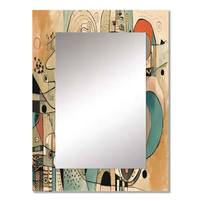 Golden Mid Century Boho Drawing - Minimalism Large Wall Mirror, Modern Unique Mirror, Printed Metal Art