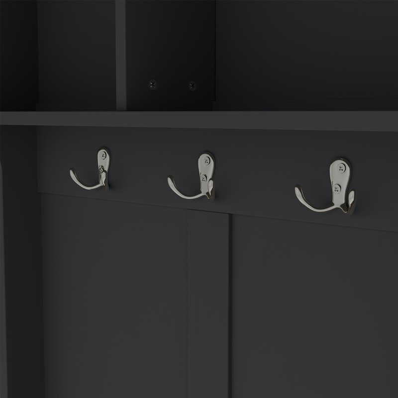 Modern Hallway Hall Tree with Metal Hooks, Shoe Cubbies & Storage, Black