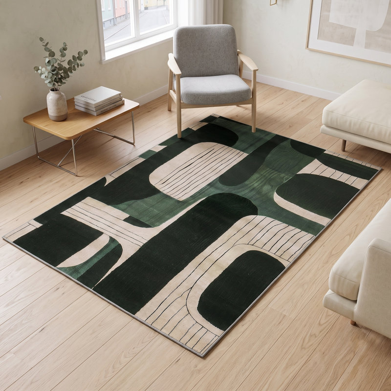 Arlo Abstract Geometric Emerald Green Area Rug