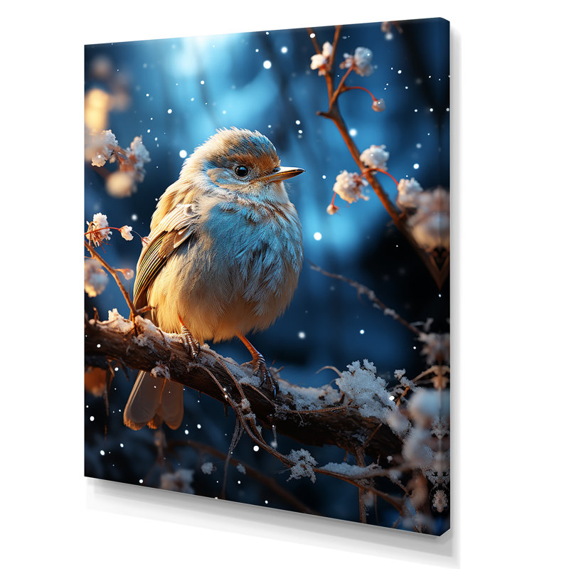 Oiseau bleu en hiver, sérénité I - oiseau, art mural, Toile tendue, H 44 po x l 34 po