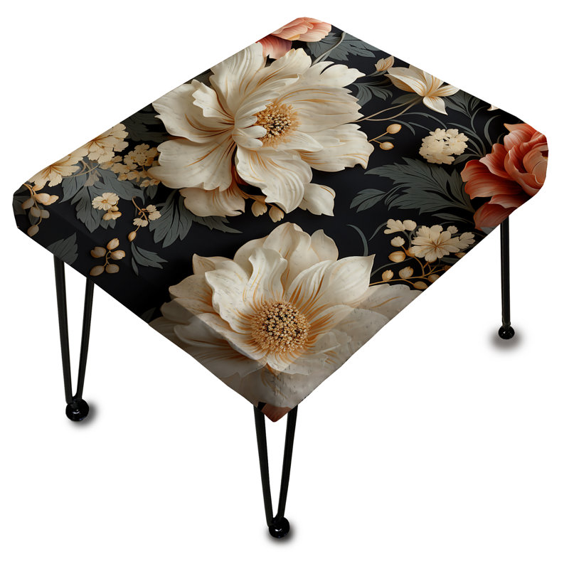 Élégance victorienne en forme de fleur grise et blanche - Repose-pieds rectangulaire floral