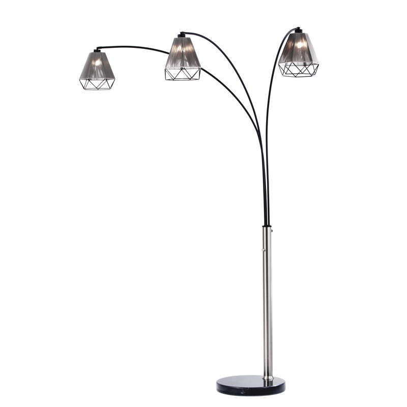Polygon 88" Black and Brushed Nickel Multi-Head Arc Floor Lamp
