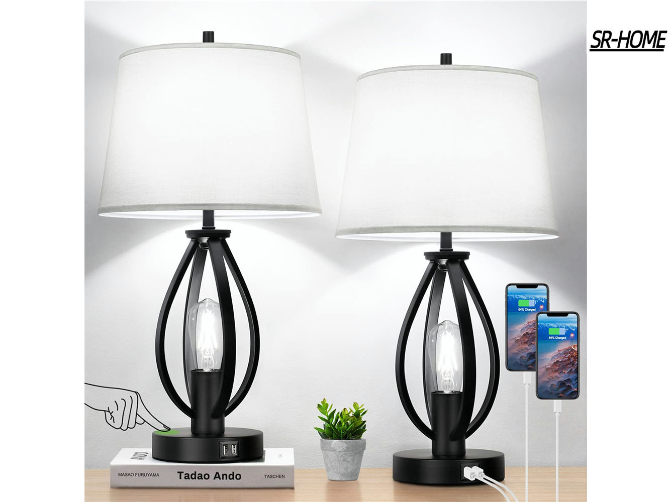 SR-HOME Ensemble de 2 lampes de table avec ports USB, lampe de chevet à  intensité variable 3 lumières avec commande tactile - Wayfair Canada