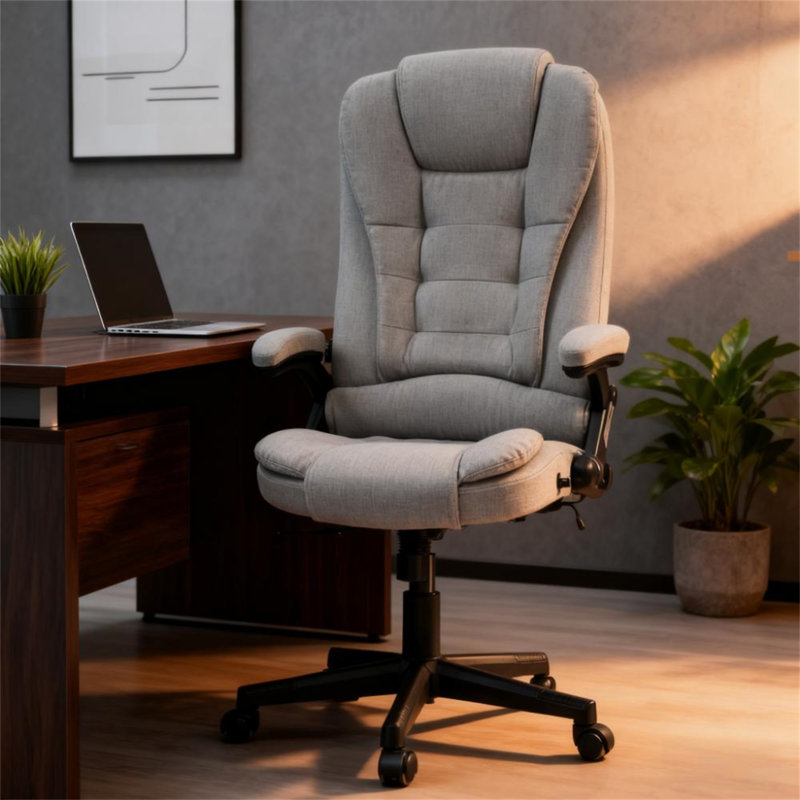 Fauteuil de bureau à haut dossier avec dossier inclinable, Gris clair