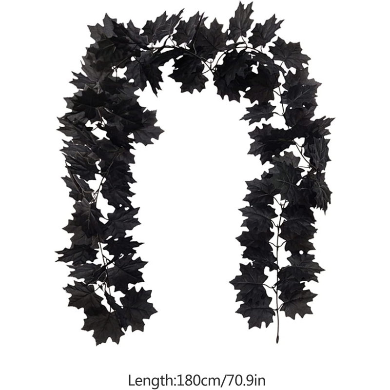 6Ft Halloween Artificial Fall Maple Leaves Garland Autumn Fake Leaf Vine Artificial Foliage Garland Indoor Outdoor Decor for Home Garden Wedding Party (Black)