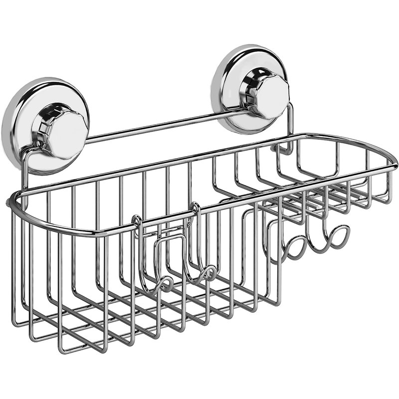 Puissant panier de douche à ventouse pour panier à shampooing - Support en acier inoxydable (chrome), Chrome