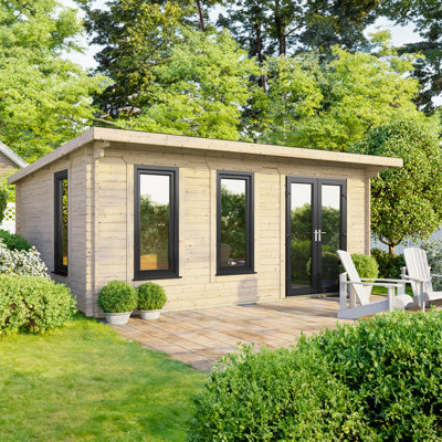 Powersheds 18 x 12ft Pent Log Cabin, Doors to the Right - 44mm