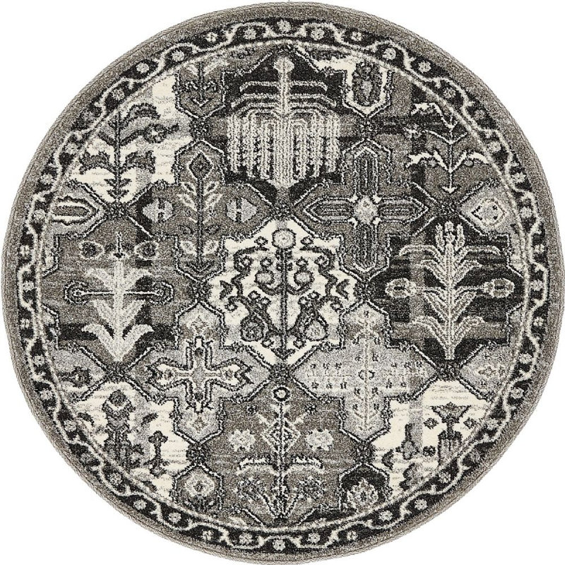 Tapis à motif oriental gris Soledad, Rond 3 pi 3 po