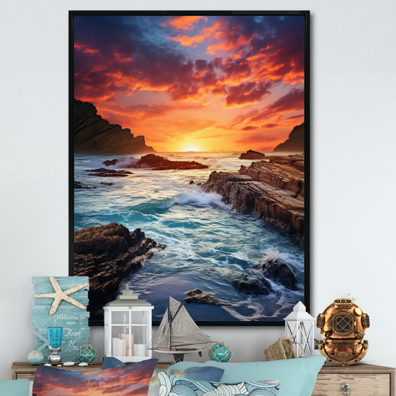 Runolfson " Coastal Serenity II ", 32" H x 16" W x 1" D, Black Floater Framed