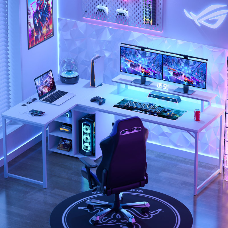 Joro L Shaped Desk with Cabinet 58.3 Inch Reversible Corner Computer Desk or 2 Person Long Table, White