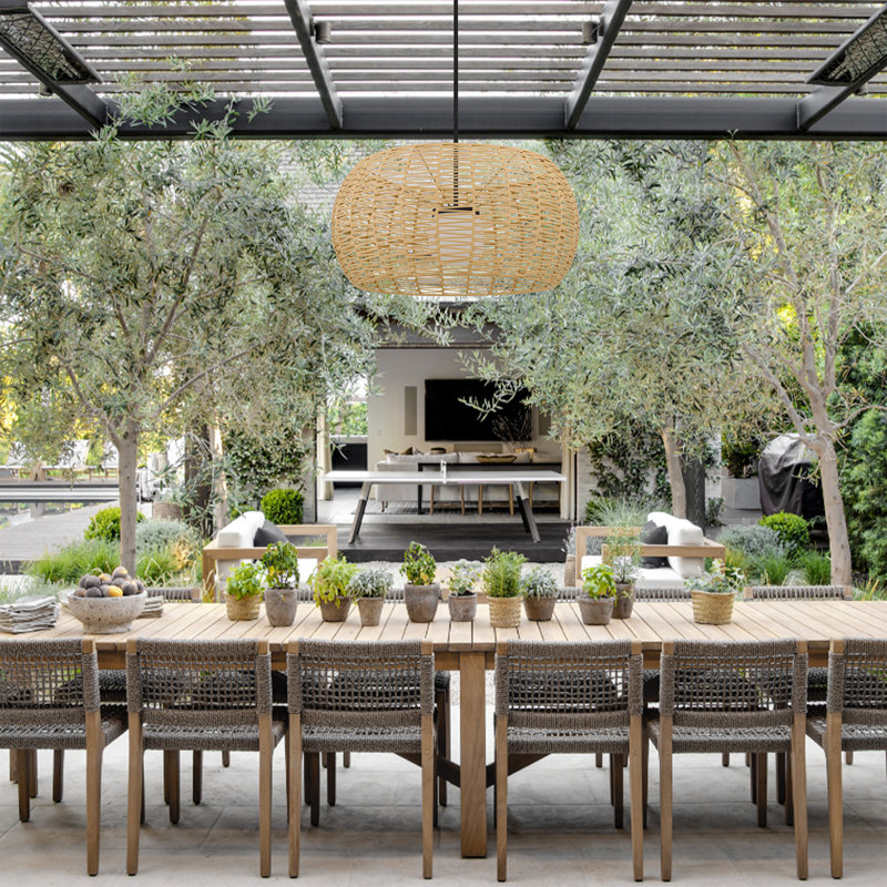 Luminaire suspendu Aruba à DEL pour intérieur / extérieur, rotin tissé, sélectionnable 5-CCT, à intensité variable