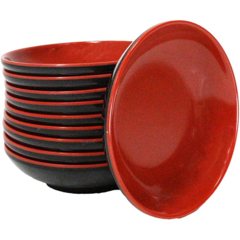 Ensemble de 10 assiettes à sauce ou à condiments rondes en mélamine rouge et noire, P 4 po