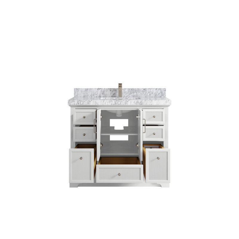 Meuble-lavabo sur pied simple 42 po avec plateau Alys, Marbre de Carrare