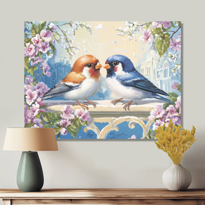 «Love Birds Springtime Blooms I», décor métallique, impression sur métal moderne