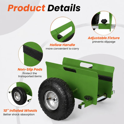 Chariot de manutention robuste et réglable de 318 kg (700 lb) avec roues pneumatiques de 25 cm (10 po) pour le transport de plaques de plâtre, de contreplaqué et de portes – Chariot de manutention tout-terrain, vert, vis droite, États-Unis
