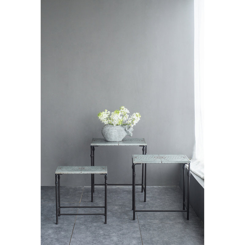 De trois tables gigognes galvanisées pour le vestibule ou la table d'appoint, structure en fer, surface en métal, 15,8 lb idéal pour l'intérieur et porte-plantes