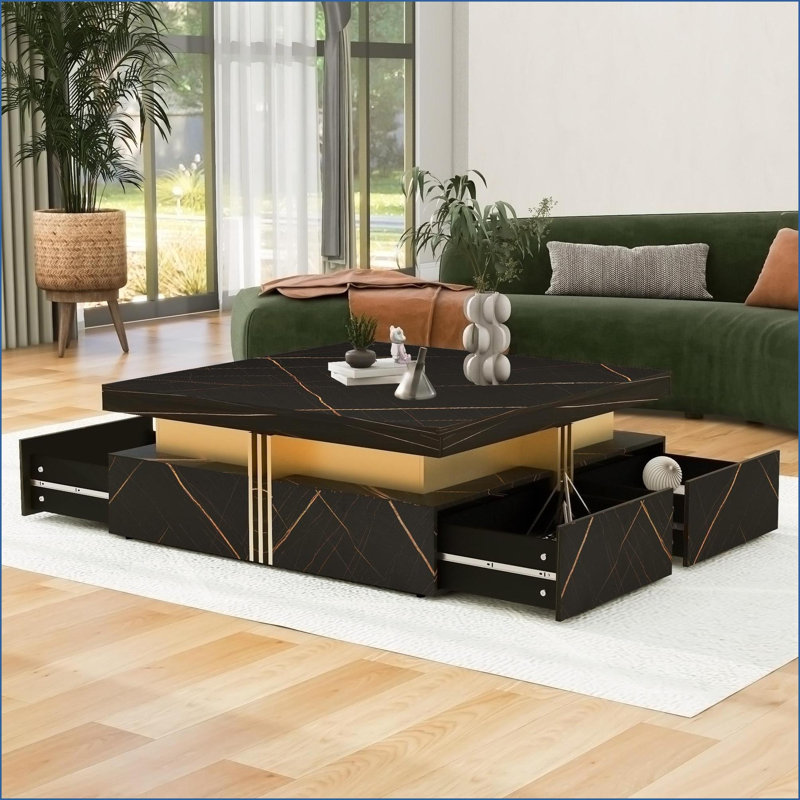 Table basse moderne moderne avec 4 tiroirs, panneau de fibres à densité moyenne durable pour le rangement du salon