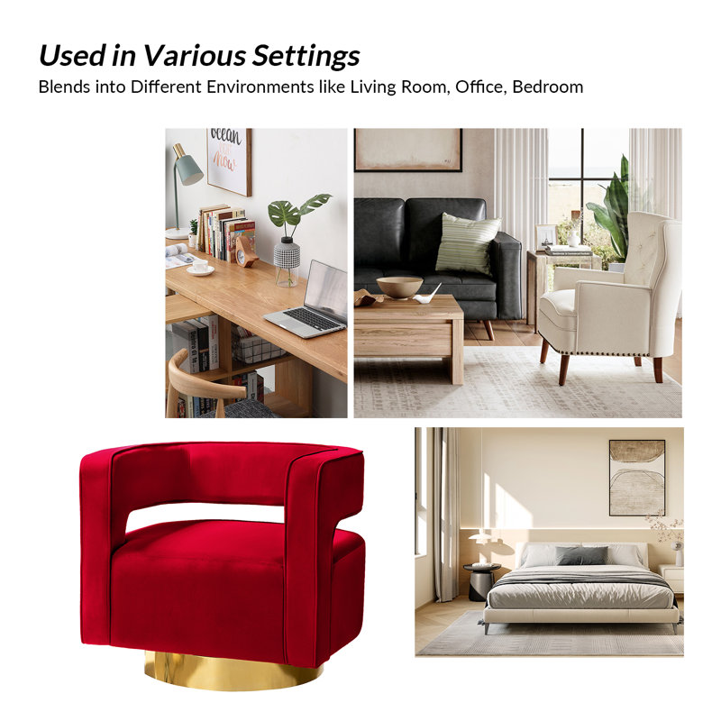 Fauteuil demi-tonneau pivotant en velours Aysha, Velours rouge