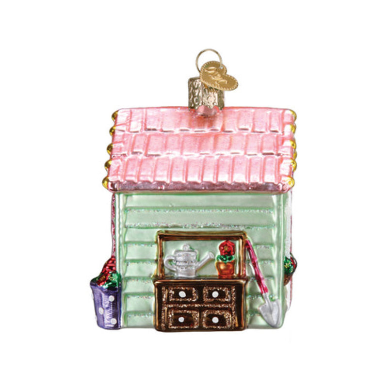 Mint Green and Pink Glass She Shed Ornament