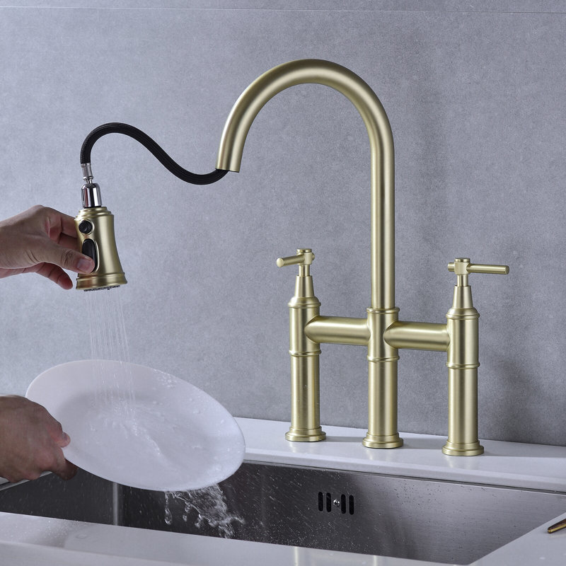 Demana Pull Down Kitchen Faucet, Brushed Gold