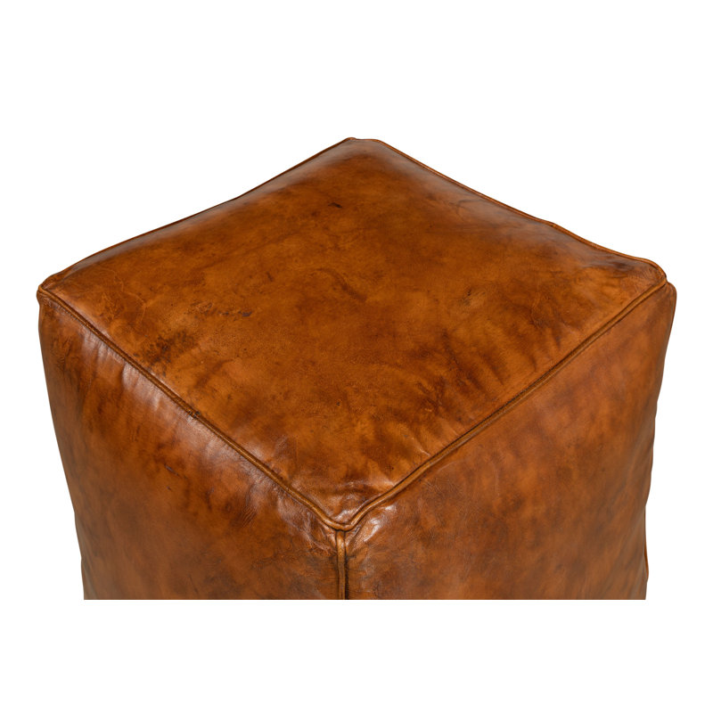 Square Ottoman, Brown Genuine Leather