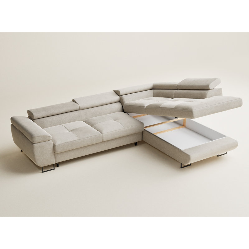 4 Seater Reclining Corner Sofa , Beige Polyester/Chenille, Right Hand Facing