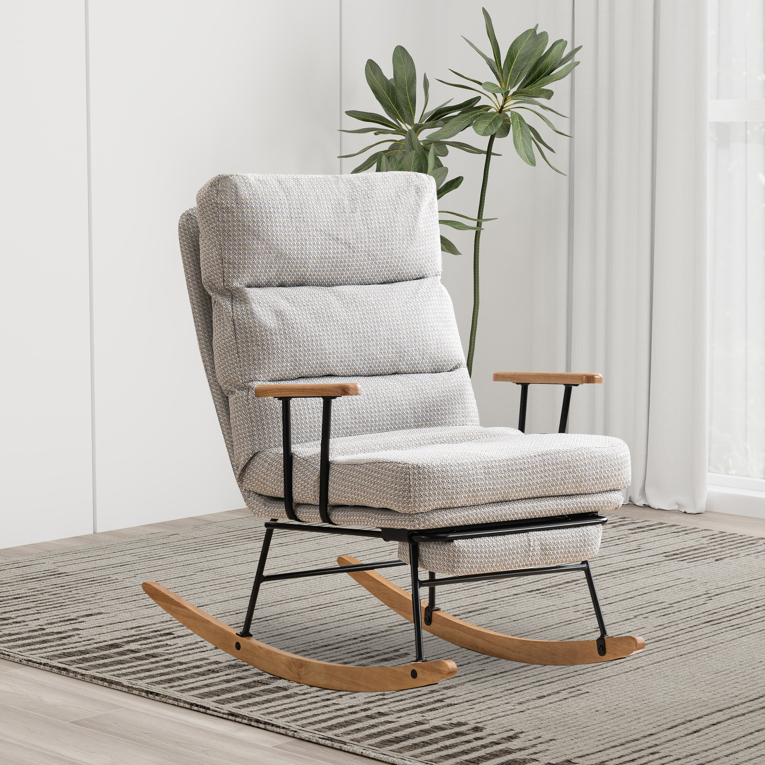 George Oliver Rocking Chair With High Back, Retractable Footrest ...