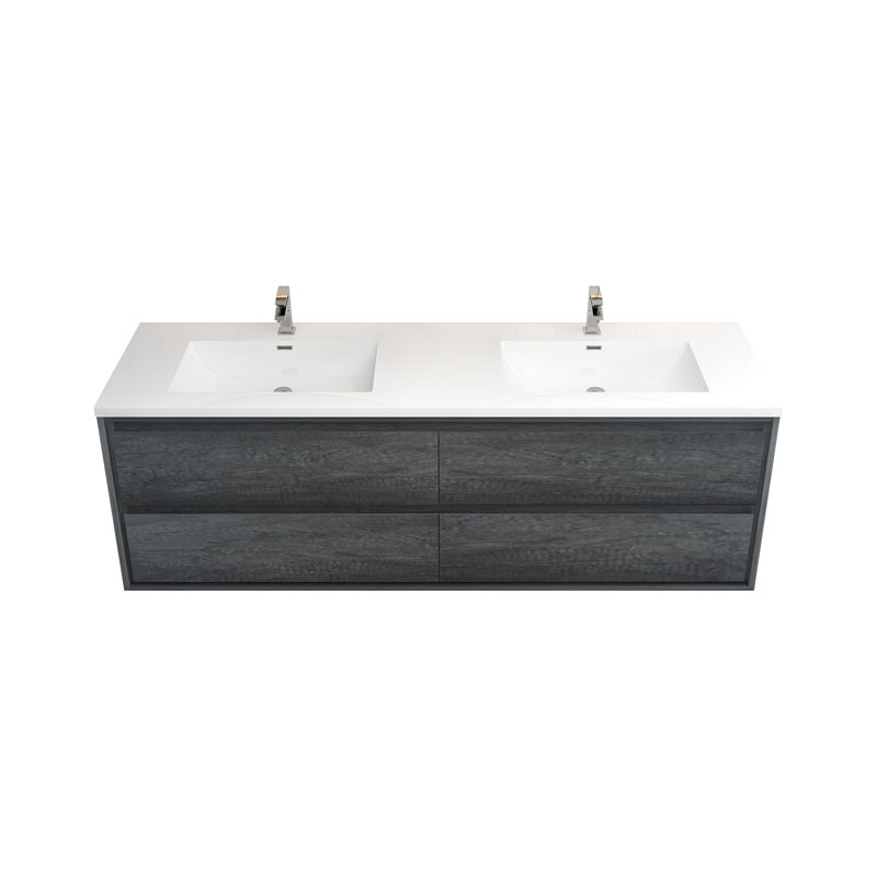 Meuble-lavabo mural double l 71 po x P 19,6 po x H 21,75 po Aurik, Chêne fumé