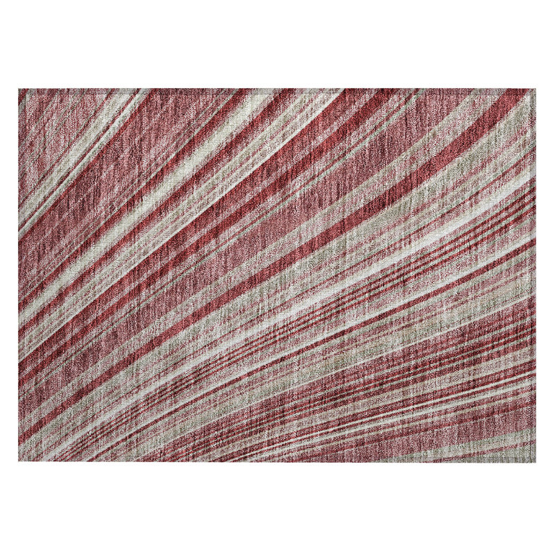Garnet Red Stripe Synthetic Washable Rectangular Rug 1'8" x 2'6"