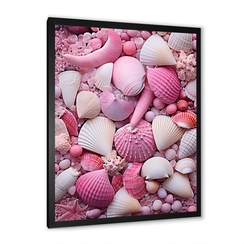 Coquillage rose sur la plage sur toile, Cadre photo noir, H 20 po x l 12 po x P 1 po