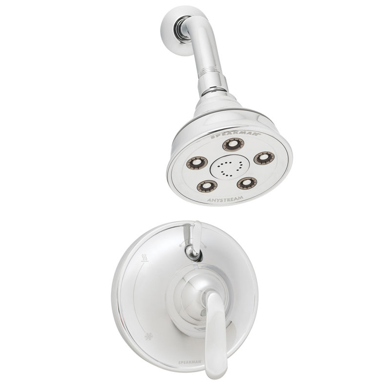 Caspian Pressure Balance Valve Jet Fixed Shower Head, Polished Chrome