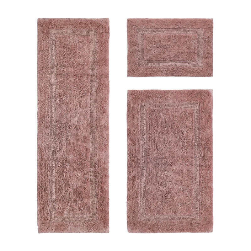 Annerose Premium 100% Cotton 3 Piece Bath Rug Sets, Machine Washable, Super Absorbent & Tufted Weave Reversible Bath Mat for Bathroom, Shower, and Tub, Oeko-Tex Certified Bathroom Rugs