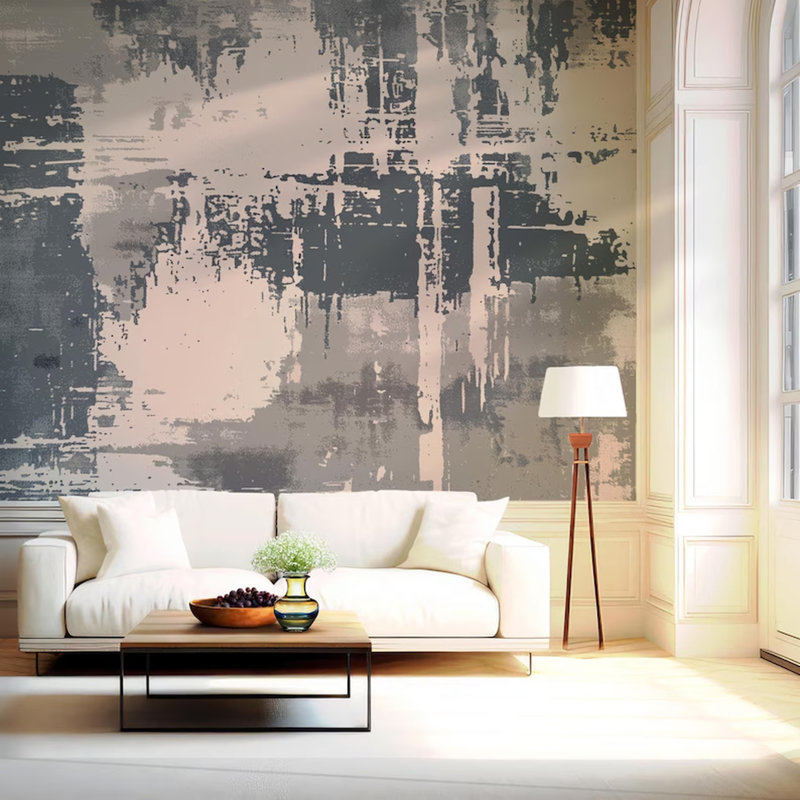 Murale moderne moderne gris et bleu abstrait, L 108 po x l 96 po