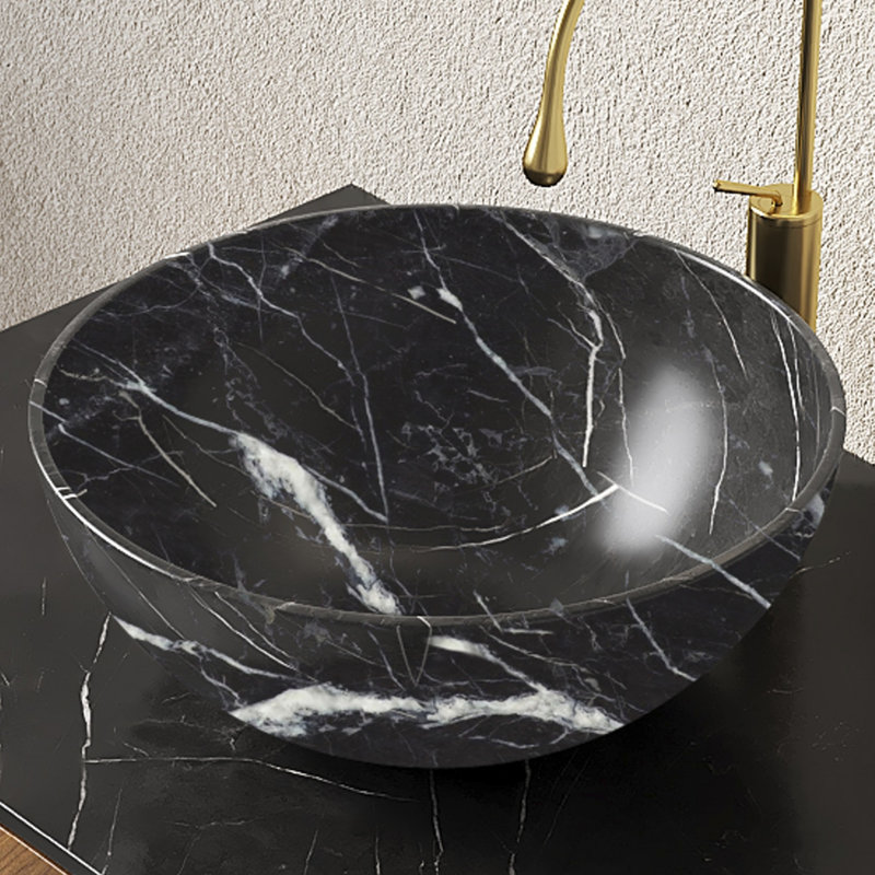 Lavabo de salle de bain 14 "en céramique avec motif pierre noir mat sans robinet