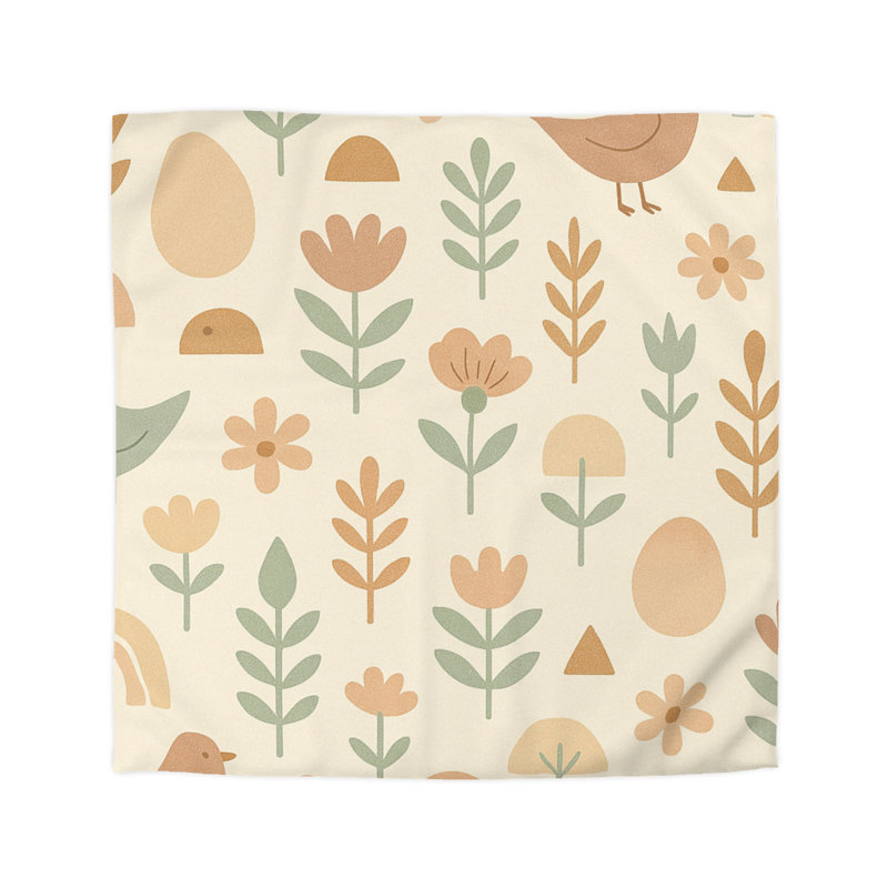 Microfiber Duvet Cover Boho Style, Design 24, Queen Duvet Cover, Green/Beige/White