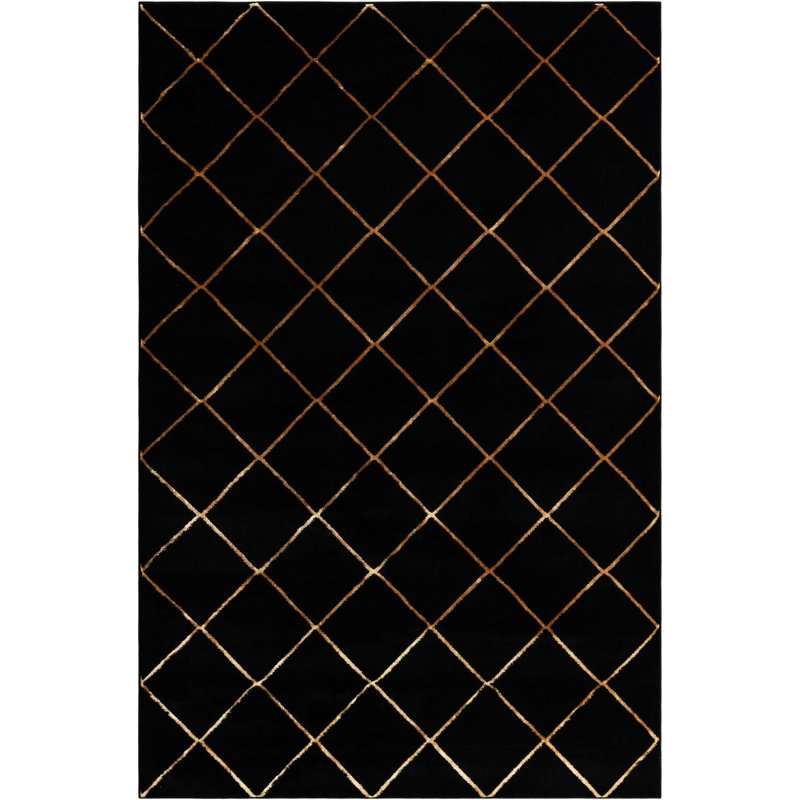 Étowah contemporain noir et doré, Rectangle 6 pi 1 po x 9 pi