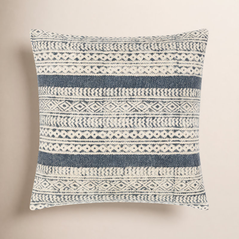 Oreiller carré en coton Zetta, 20 po x 20 po, Housse de coussin seulement - sans coussin, Beige / denim