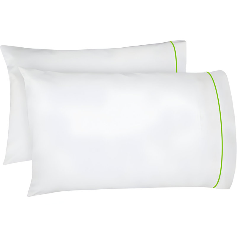 400TC Single Embroidery Cotton Sateen Pillowcases (Set Of 2), White/Parrot Green