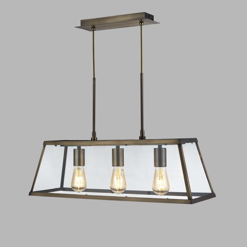 Villeroux 3 - Light Kitchen Island Linear Pendant, Antique Brass