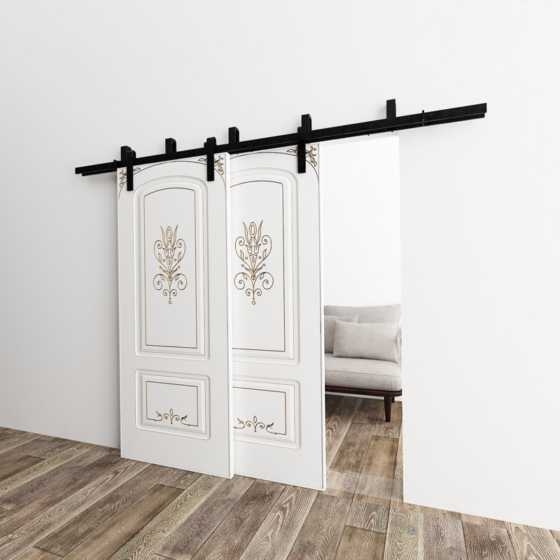 Ensemble de quincaillerie de porte de grange à deux voies à double rail noir rustique, 72 po